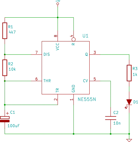 555 LED flasher circuit diagram as a stripboard example