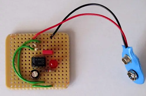 Complete stripboard 555 LED flasher circuit