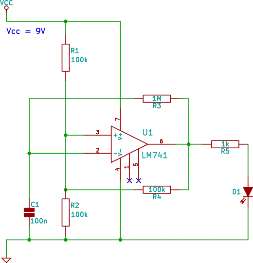 Op amp oscillator LED flasher circuit diagram