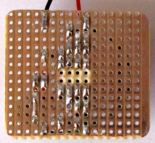 Bottom view of the stripboard circuit