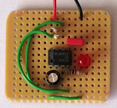 Top view of the stripboard circuit
