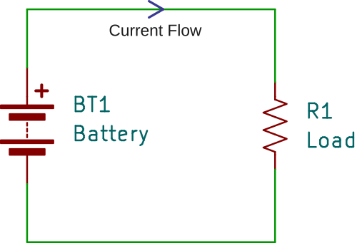 Voltage, current, and resistance: Current flow circuit diagram