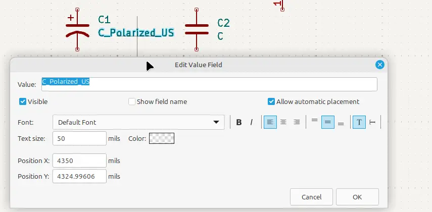Change a component value in KiCad
