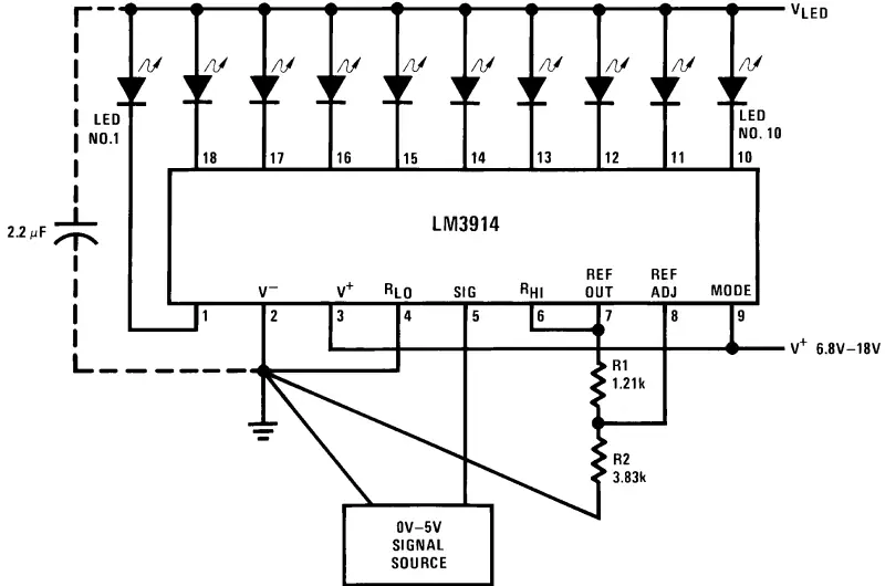 LM3914 integrated circuit typical application circuit