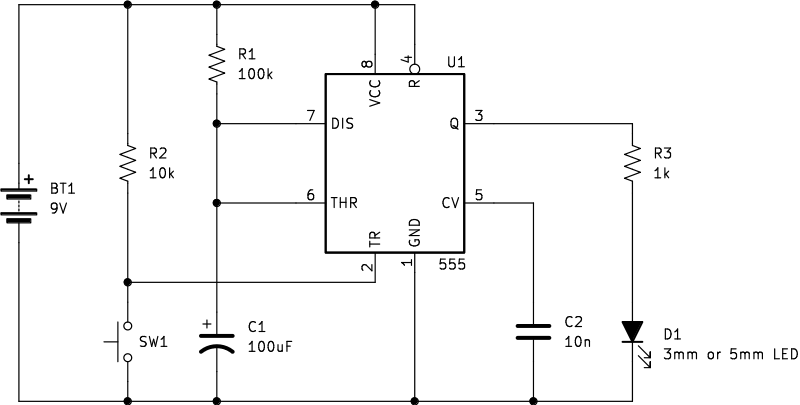 555 timer circuits: monostable one shot 555 timer IC circuit