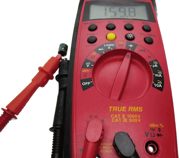 Multimeter capacitor test on a multimeter that has a capacitor test function