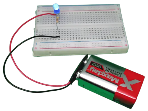Simple circuit built on an electronic breadboard