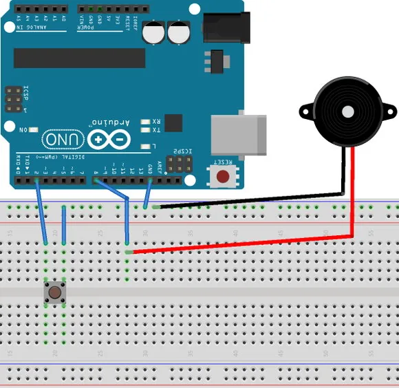 Arduino Uno Tone project piezo breadboard wiring diagram