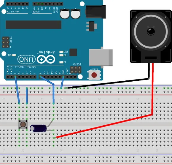 Arduino tone project speaker breadboard circuit layout