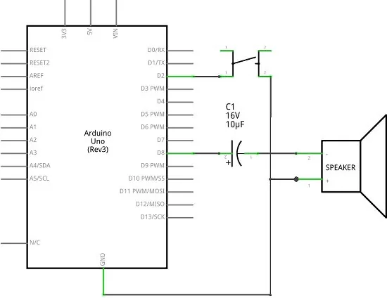 Arduino Tone Loudspeaker Circuit Diagram
