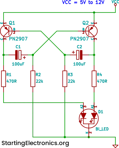 Tricolor blinking LED circuit