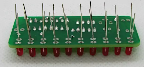 LEDs inserted into the PCB ready for soldering