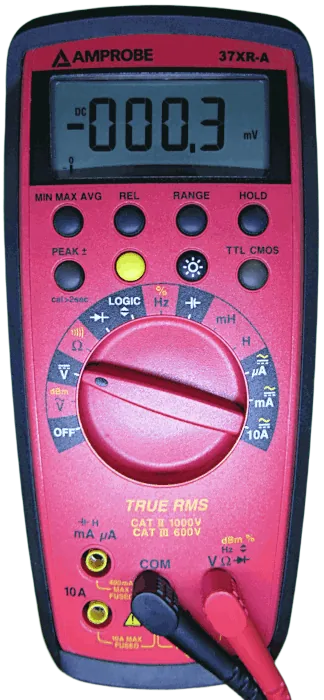 What is a multimeter? A digital multimeter set on the DC voltage scale.