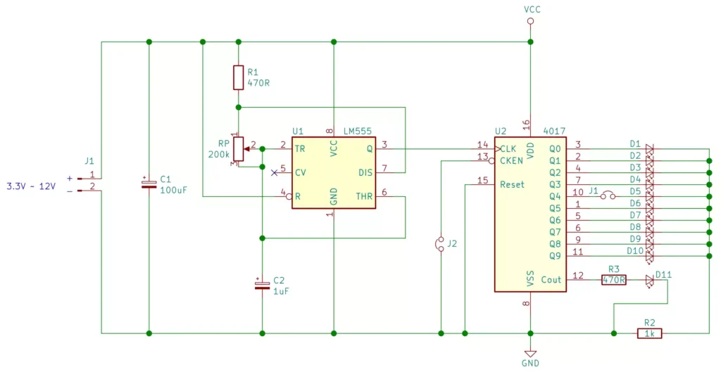 555 project circuit diagram for the running light 555 4017 solder kit