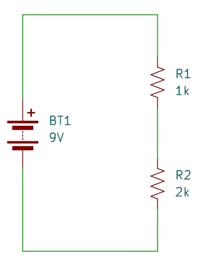 Series circuit diagram with two resistors and a battery