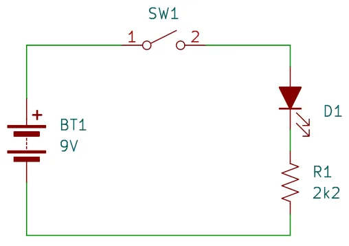 Simple LED and SPST switch circuit for beginners