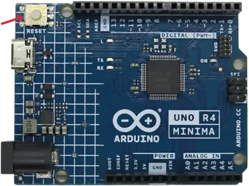 Tactile Switch used as a Reset Button on an Arduino Uno R4 MINIMA