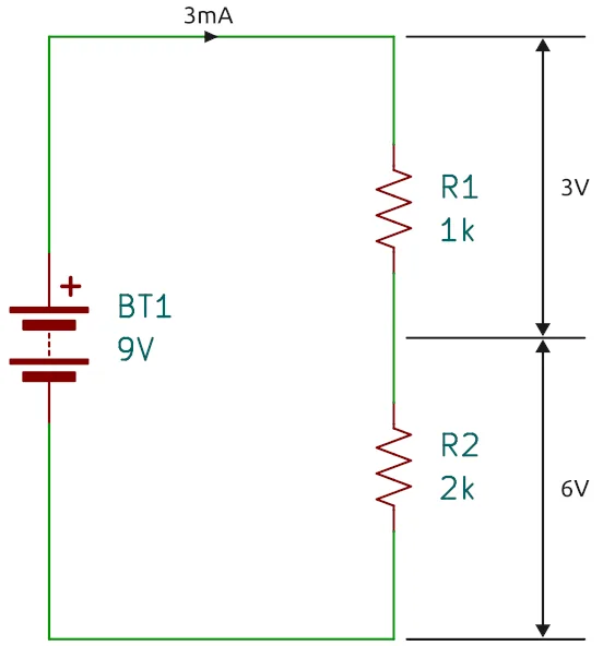 Voltage divider circuit with two resistors in series